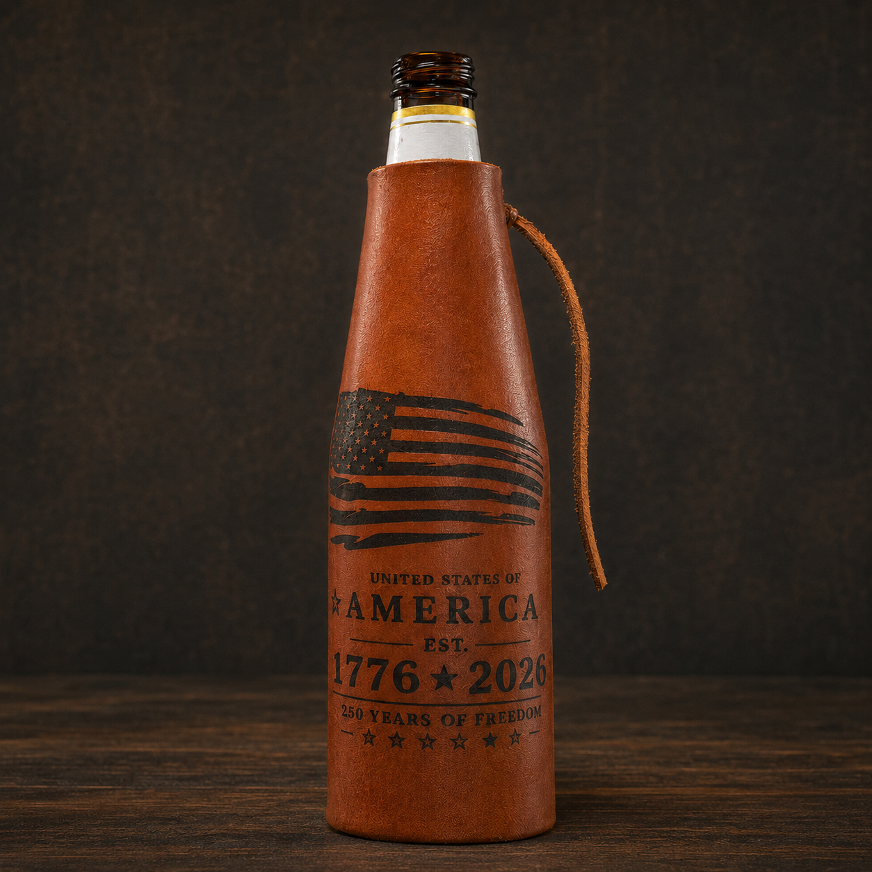 Handmade Leather Koozie-AMERICA 250